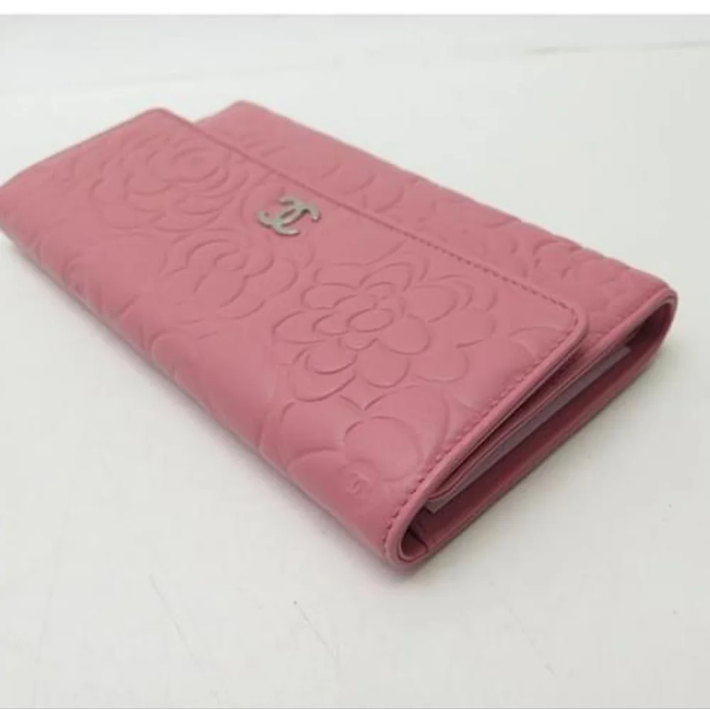 CHANEL CAMELIA LONG LEATHER PINK WALLET COIN CARD WALLET - Picture 4 of 7